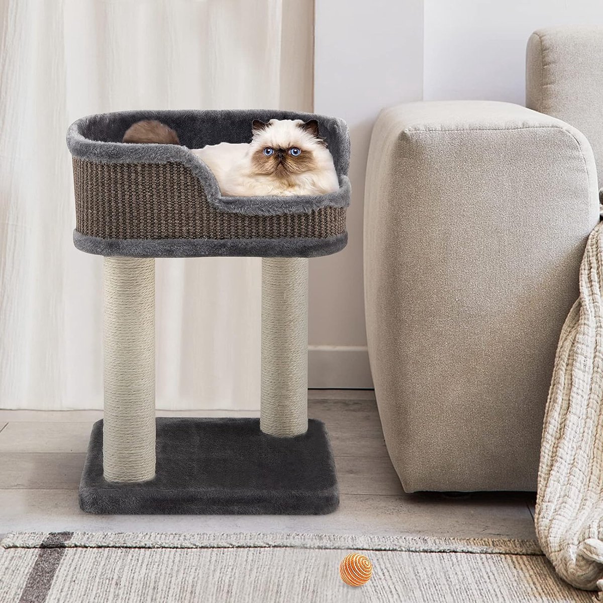 Arbre à Chat, Tour à chat avec Perchoir en Peluche Tour à Gratter en Sisal pour Chaton Gris