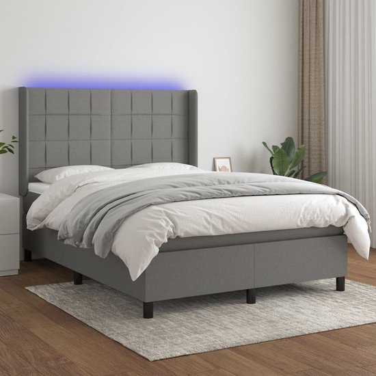 vidaXL-Boxspring-met-matras-en-LED-stof-donkergrijs-140x200-cm