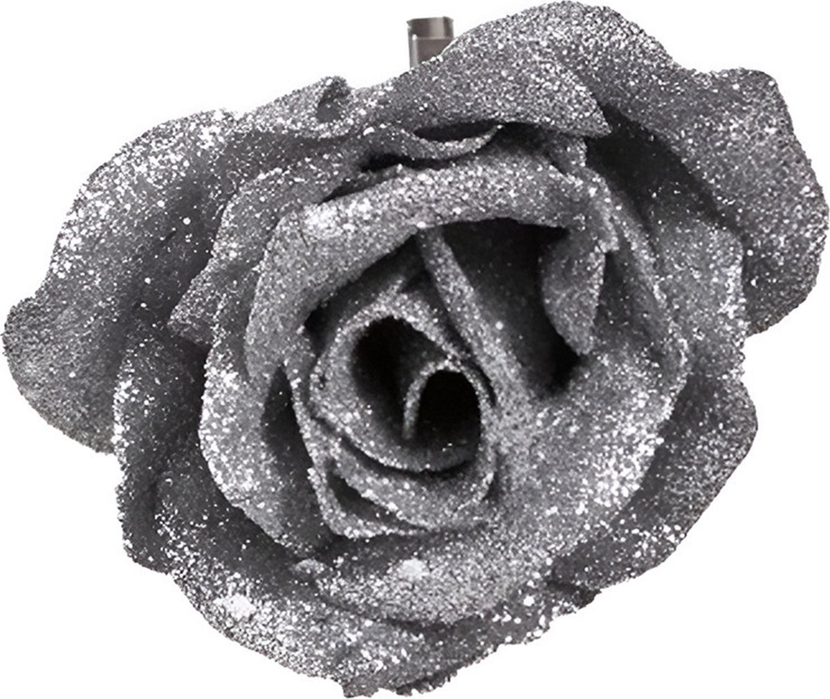 Cosy&Trendy Cosy & Trendy kersthanger - bloem - op clip - zilver - 9 cm - Kerstboomversiering