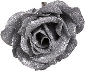 Cosy & Trendy Kerstboomversiering bloem op clip zilver en besneeuwd 9 cm