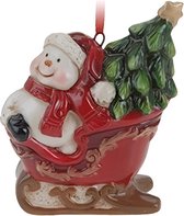 Kersthanger sneeuwpop in slee 8 cm - kerstboomhanger