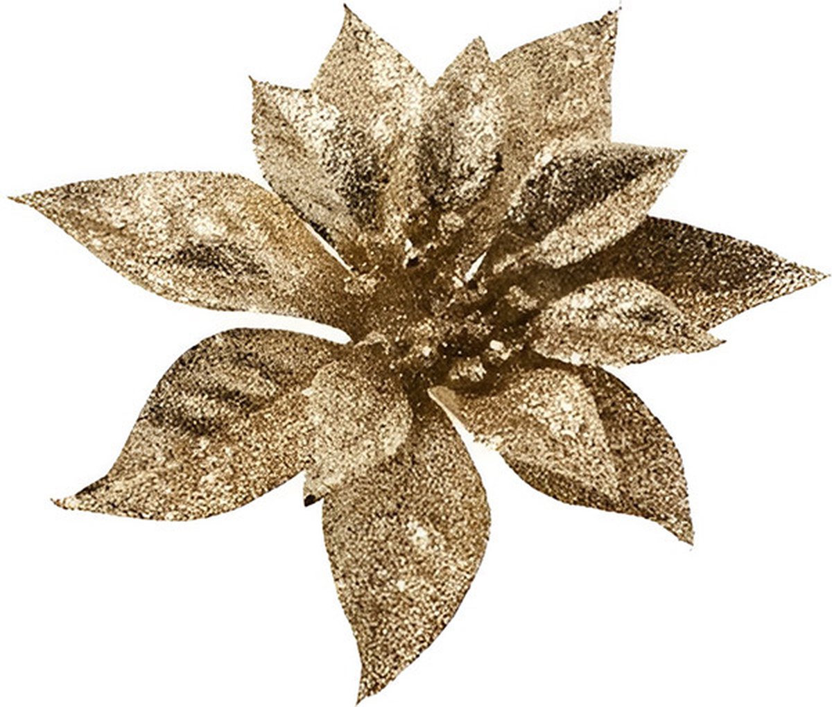 Cosy&Trendy Cosy & Trendy Kersthanger - bloem - op clip - goud - 18 cm - Kerstboomversiering Goudkleurig