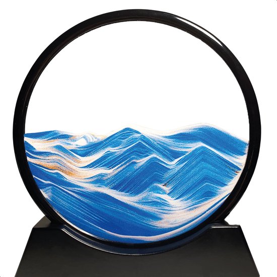 Zandkunst XL - Blauw - Diameter van 30cm - 360° - Sand art - In glas - Zandloper - Decoratie - Bewegende zandkunst