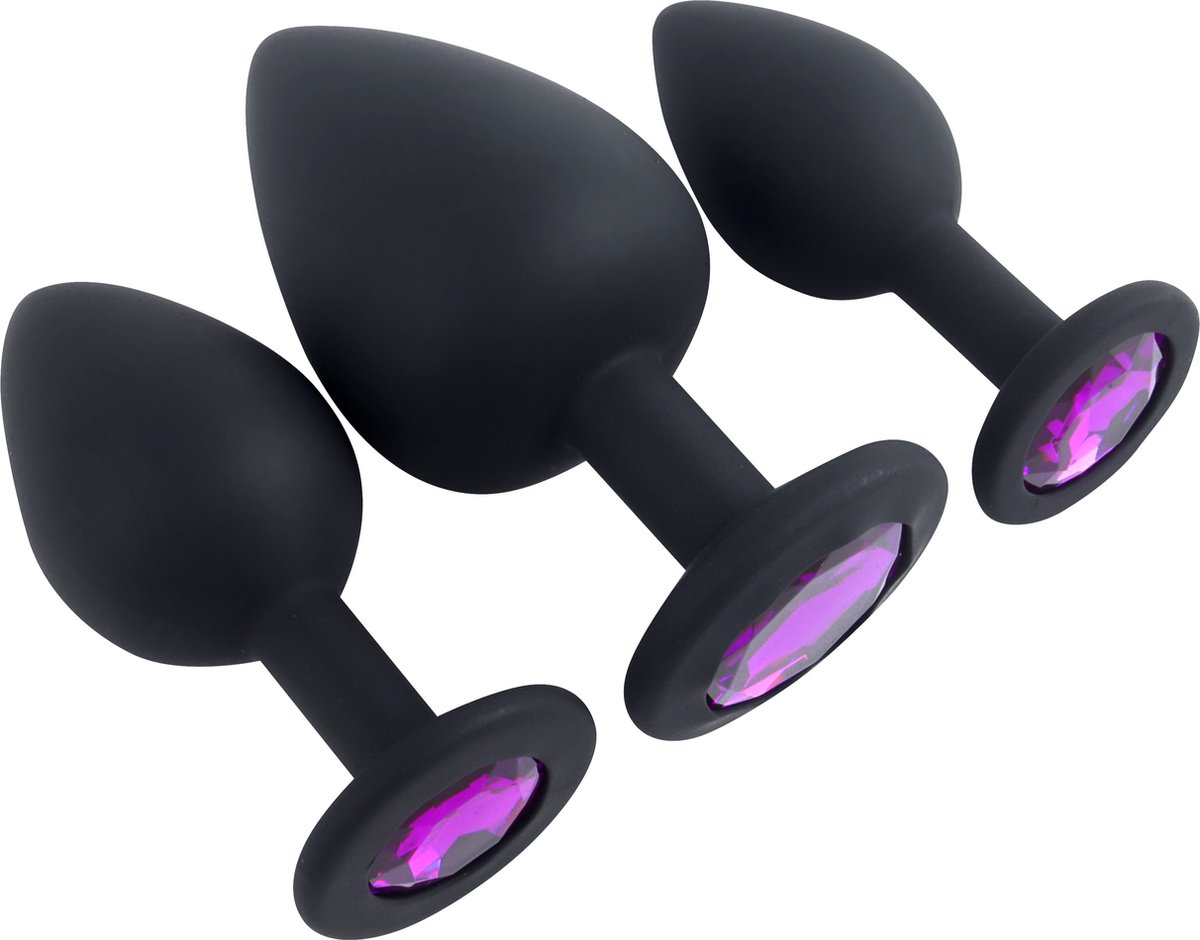Goedkoopste Banoch | Buttplug set Penumbra | zwart siliconen | diamant steen | paars