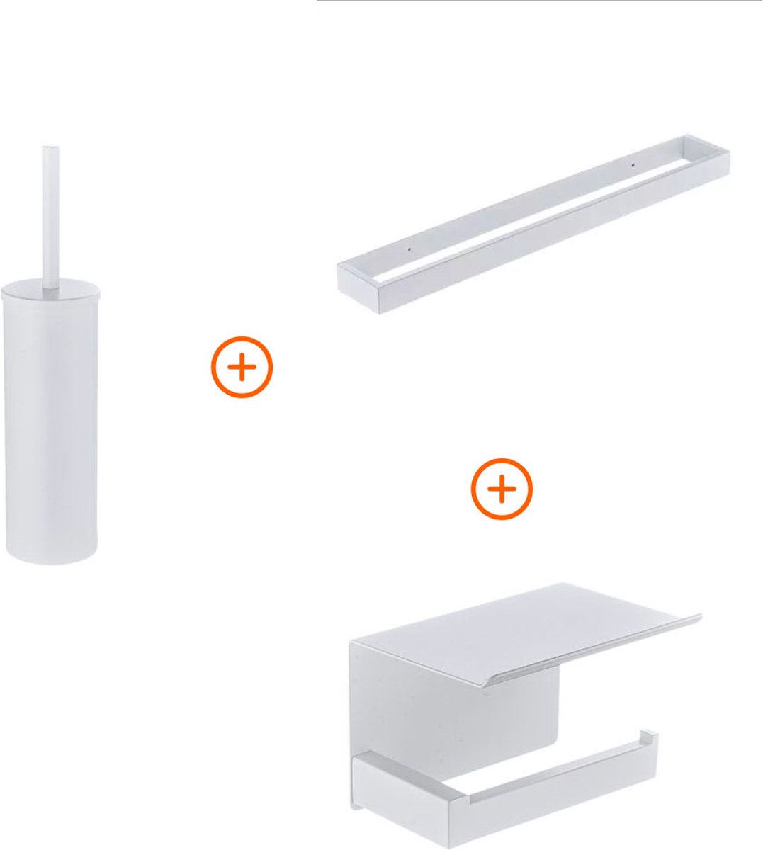 Toilet accessoires set Mat wit exclusief met beugel