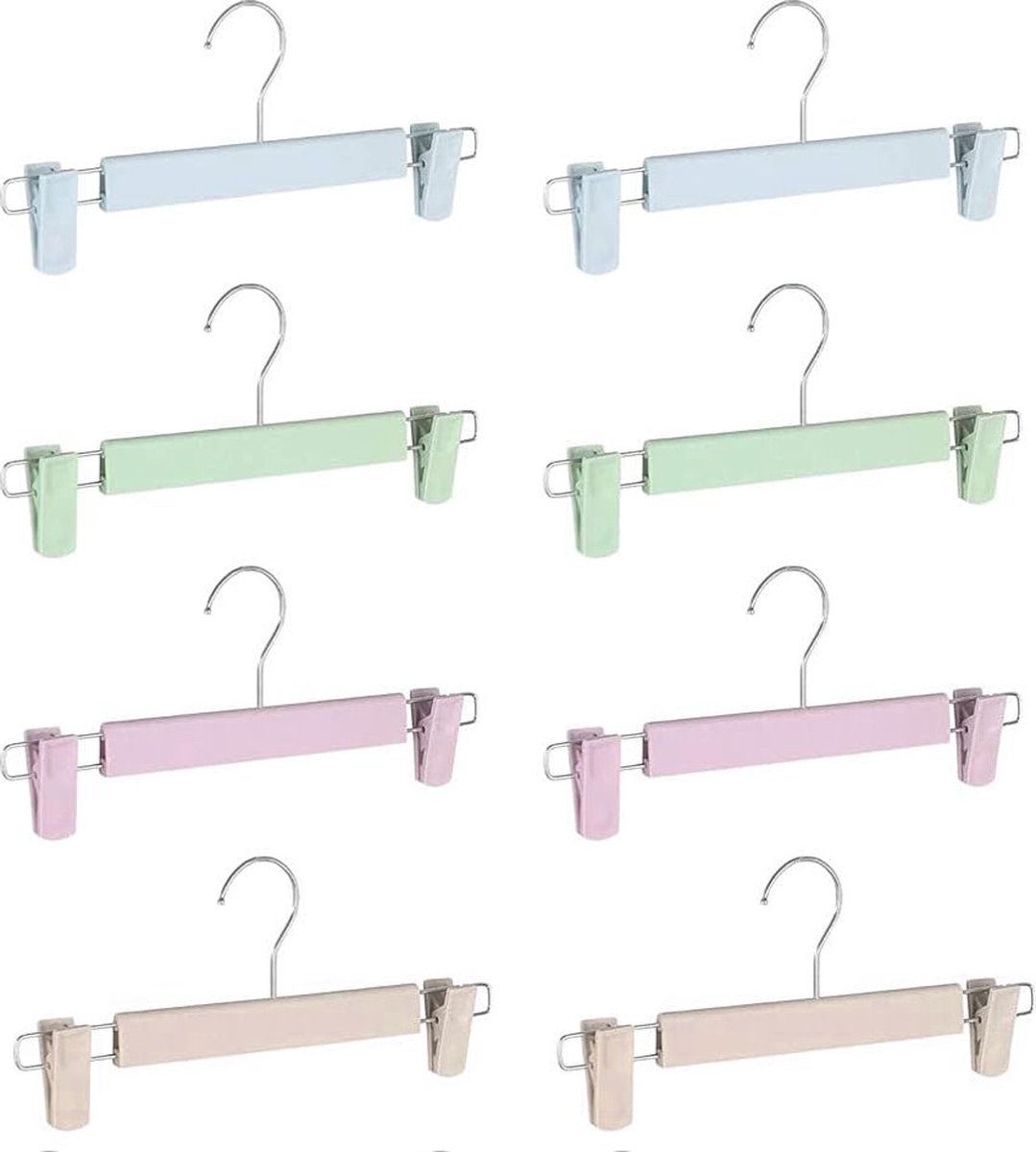 8 Stuks - Verstelbare Broek- en Rokhangers - Sterke Kunststof - Ideaal voor Kledingkast Organisatie - Kreukvrij en Duurzaam Design - Set van 8 in Roze, Blauw, Groen, Kaki