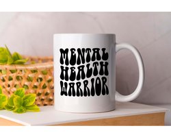Mok Mental Health Warrior - PositiveVibes - Gift - Cadeau - GoodVibesOnly - StayPositive - ChooseHappiness - GoedeVibes - BlijfPositief - KiesVoorGeluk - WeesLief