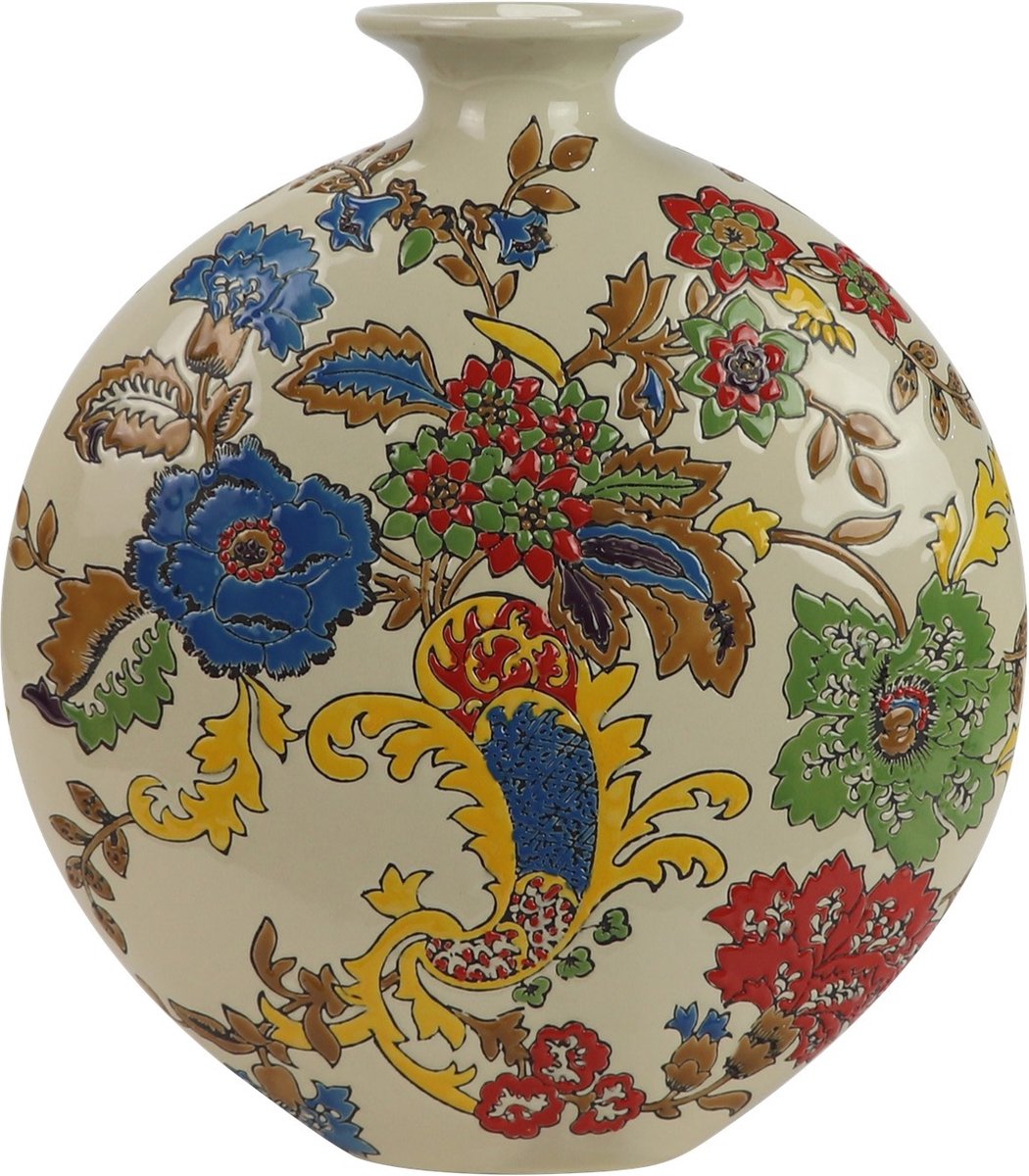 Fine Asianliving Chinese Vaas Porselein Wit Bloemen Handgeschilderd B32xD12xH34cm Wit, Multicolour