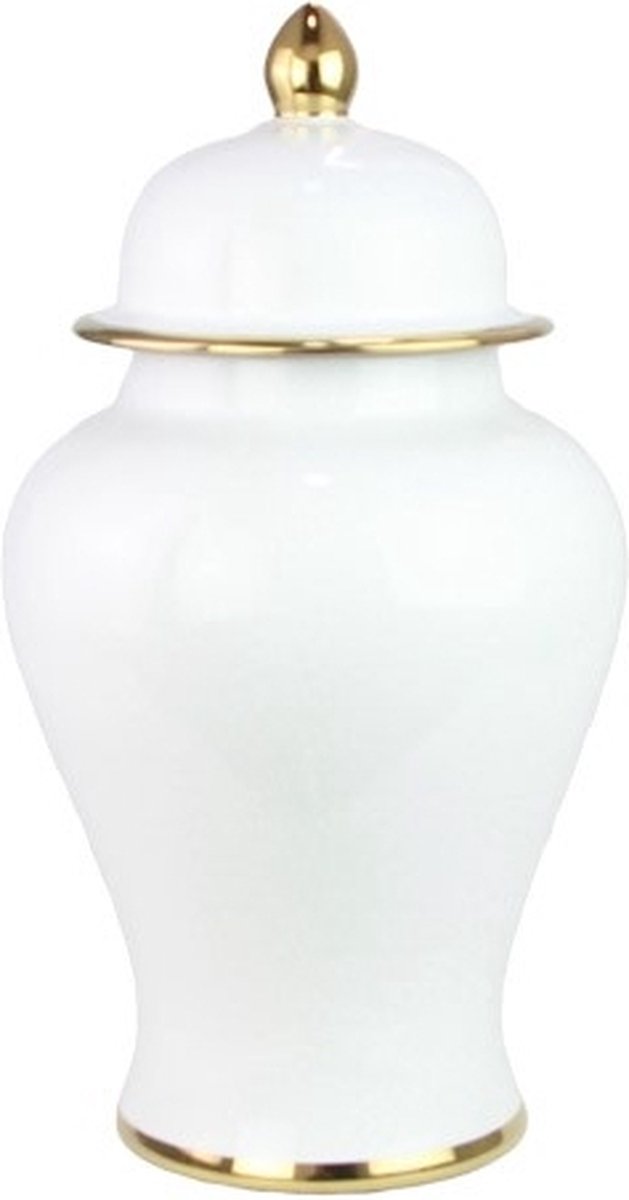 Fine Asianliving Chinese Gemberpot Porselein Wit Handgemaakt D21xH36cm Wit, Goud