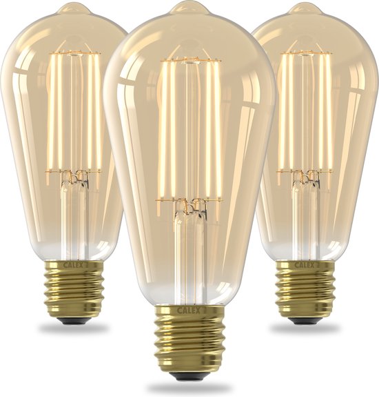 Calex Filament LED Lamp - Set van 3 stuks - Rustiek Vintage Lichtbron - E27 - Goud - Warm Wit Licht - Dimbaar