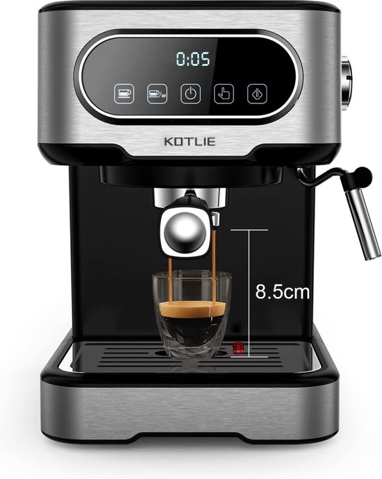 KOTLIE Espresso Machine, Espresso Portafilter Machine with Professional Milk Foam Nozzle, 20 Bar LED Touchscreen Coffee & Espresso Machine, 1.5 L Water Tank, 2 Filters, 1100 W