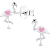 Joie|S - Boucles d'oreilles flamant rose en argent - avec coeur rose - 6 x 9 mm - boucles d'oreilles enfant oiseau