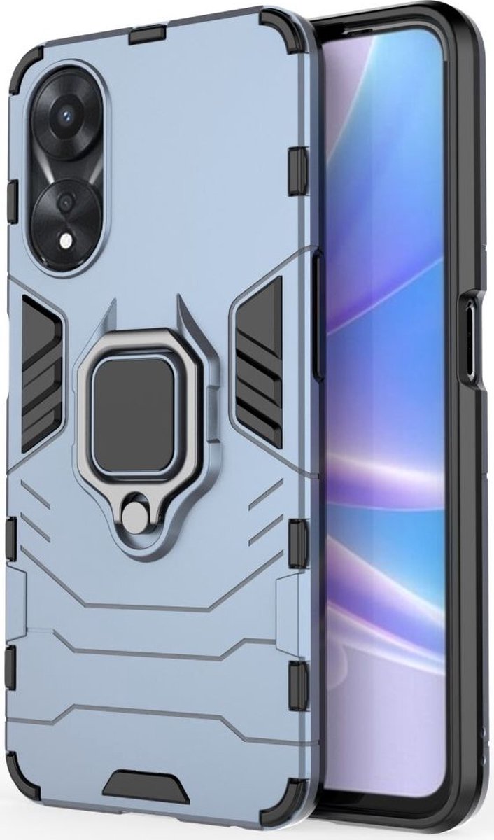 Geschikt voor Oppo A78 Hoesje met Magnetische Kickstand Ring Blauw