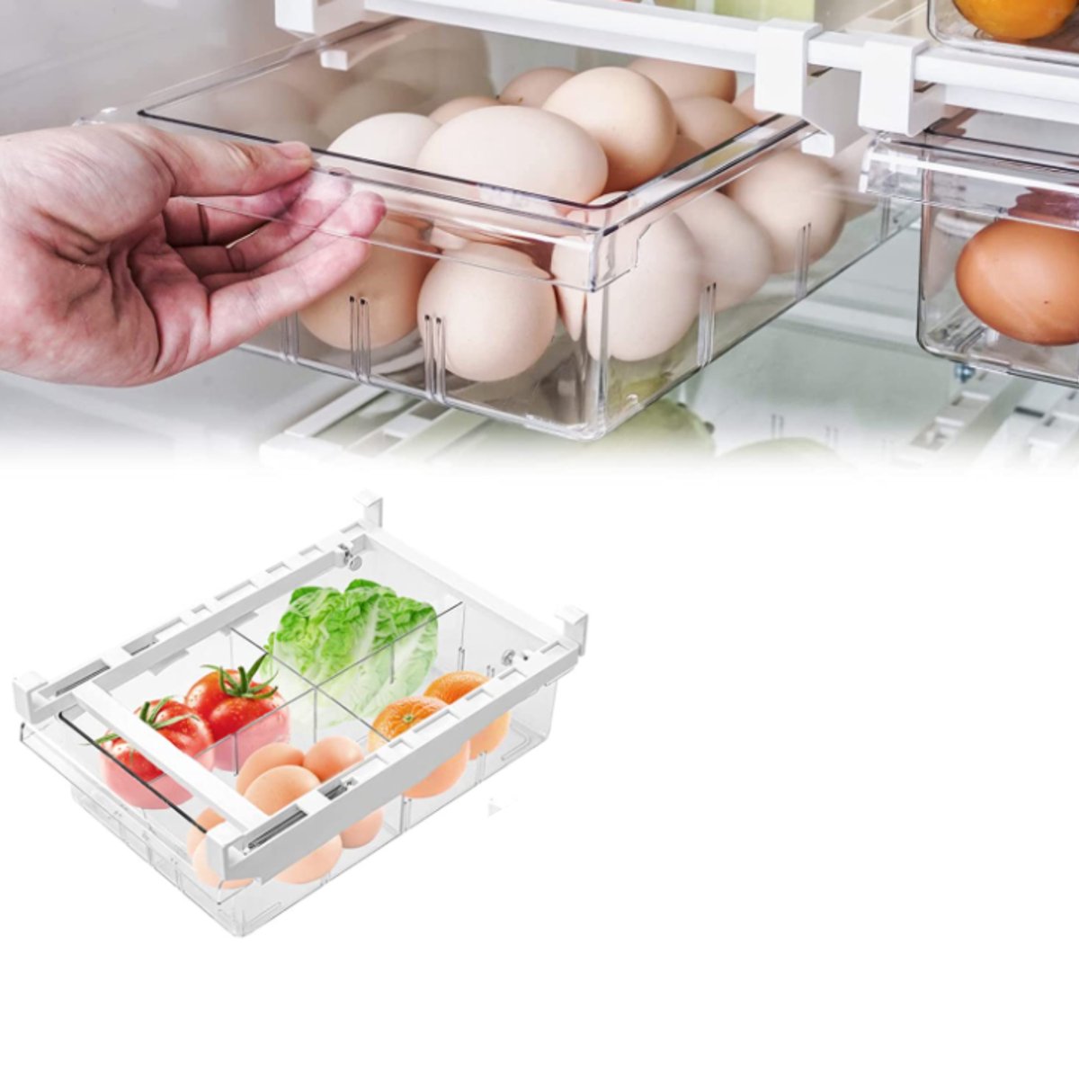 W&Z® koelkast organizer - extra lade in koelkast - doorzichtig met scheiding - verstelbaar