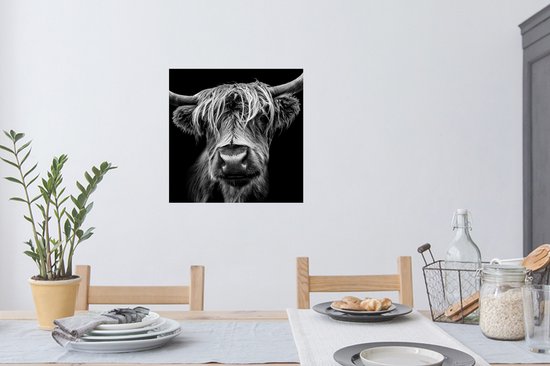 Stickers muraux - Film autocollant - Highlander écossais - Cornes - Zwart - Wit - Vache - Gibier - Animaux - 50x50 cm - Film adhésif - Stickers muraux Chambre d'enfant - Papier peint autocollant - Papier peint autocollant - Film autocollant