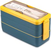 LunchBox voor volwassenen, 3 lagen, stapelbare broodtrommel met vakken, 1000 ml, Japans, lekvrij, bento box, magnetronbestendig, blauw