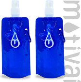Gourde pliable Motivai® - Blauw - Festival Drinking Bag - 2 Pièces - Poche à eau - Gourde 480 ML - Gourde Adultes - Gourde Enfants- Bouteilles d'eau