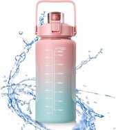 waterfles, 2 liter sportfles, geïnspireerde tijdmarkeerder, fles met rietje, BPA-vrij, waterdicht, lichtgewicht en herbruikbaar, geschikt voor sport, fitness, outdoor, wandelen (roze)