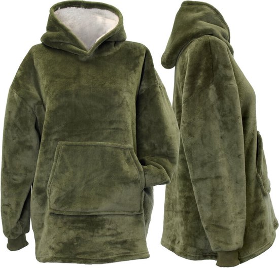 Unique Living - Kids Oversized hoodie/plaid met mouwen - 75x63cm - Deep green - Groen