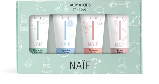 Naïf - Babyverzorging Miniset - 4x15ml - Baby's & Kinderen - met Natuurlijke Ingrediënten - Cadeauverpakking