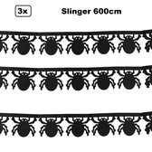 3x Zwarte spin slinger 600cm - papier - Halloween Creepy spinnen dieren Griezel spookythema feest