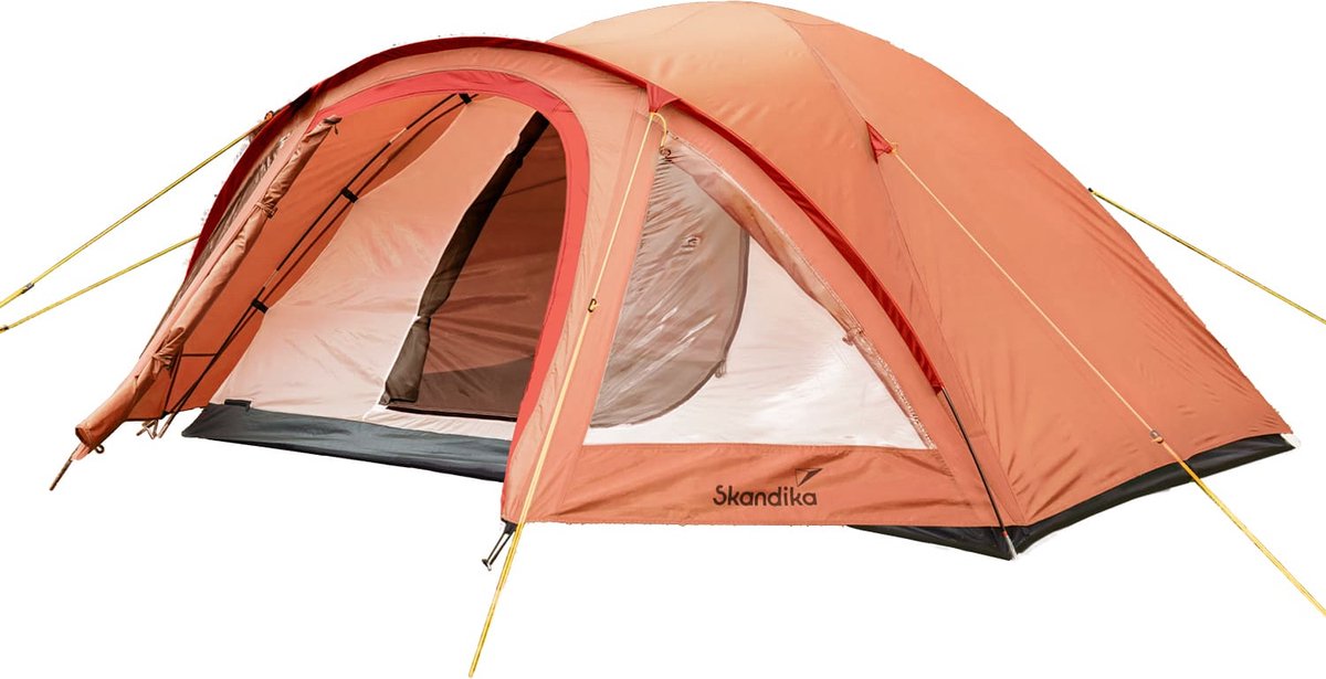Skandika Larvik 4 koepeltent – Koepeltent voor 4 personen - Camping tent met veranda, waterdicht 3000 mm, driehoekig raam, muggennet, lichtgewicht trekking tent – 295 x 270 x 135 cm (LxBxH) - Outdoor Iglo Tent, Feesttent - bruin