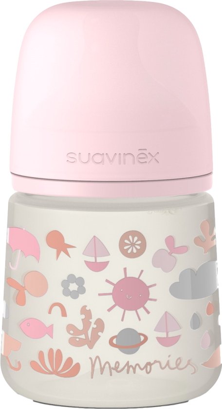 Babyflesje - Suavinex Memories Slow Flow Roze 150ml Silicone Fles SXSMX1072298