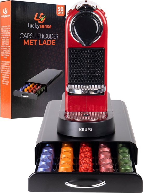 Capsulehouder met Lade Nespresso - Cups Houder voor 50 Koffie Capsules - Capsulehouders - RVS - Zwart