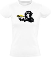 Aap met een banaan Dames T-shirt - dieren - eten - fruit - game - dierentuin - oerwoud - jungle - wild - natuur - humor - grappig