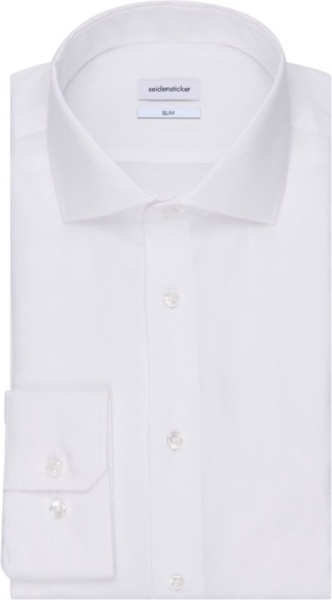 Seidensticker slim fit overhemd - wit fijn Oxford - Strijkvrij - Boordmaat: 44