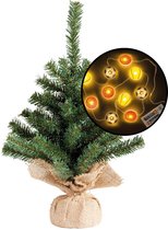 Kleine kunst kerstboom - groen - incl. sport thema lichtsnoer - H45 cm