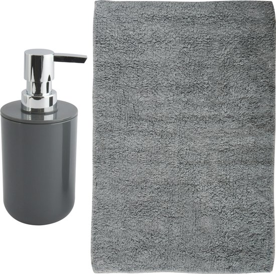 MSV badkamer droogloop mat - Napoli - 45 x 70 cm - met bijpassend zeeppompje - donkergrijs