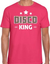 Bellatio Decorations disco verkleed t-shirt heren - jaren 80 feest outfit - disco king - roze XXL