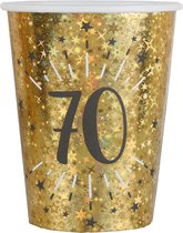 Santex Verjaardag feest bekertjes leeftijd - 10x - 70 jaar - goud - karton - 270 ml