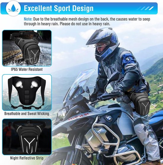 Sac De Cuisse étanche Réglable - Pour Téléphone Et Outils - Moto, Vélo, Randonnée - Dimensions ~26x8x26 Cm