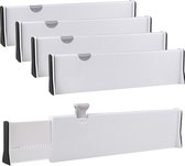 Set van 4 ladeverdelers keuken verstelbaar, 33,2-55 cm kunststof ladeverdelers lang - 12,7 cm, lade-organizer voor keuken, dressoir, badkamer, slaapkamer (wit)