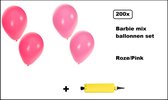 200x Barbie ballonnen mix roze/pink + ballonpomp - Verjaardag feest festival Barbieparty fun ballon