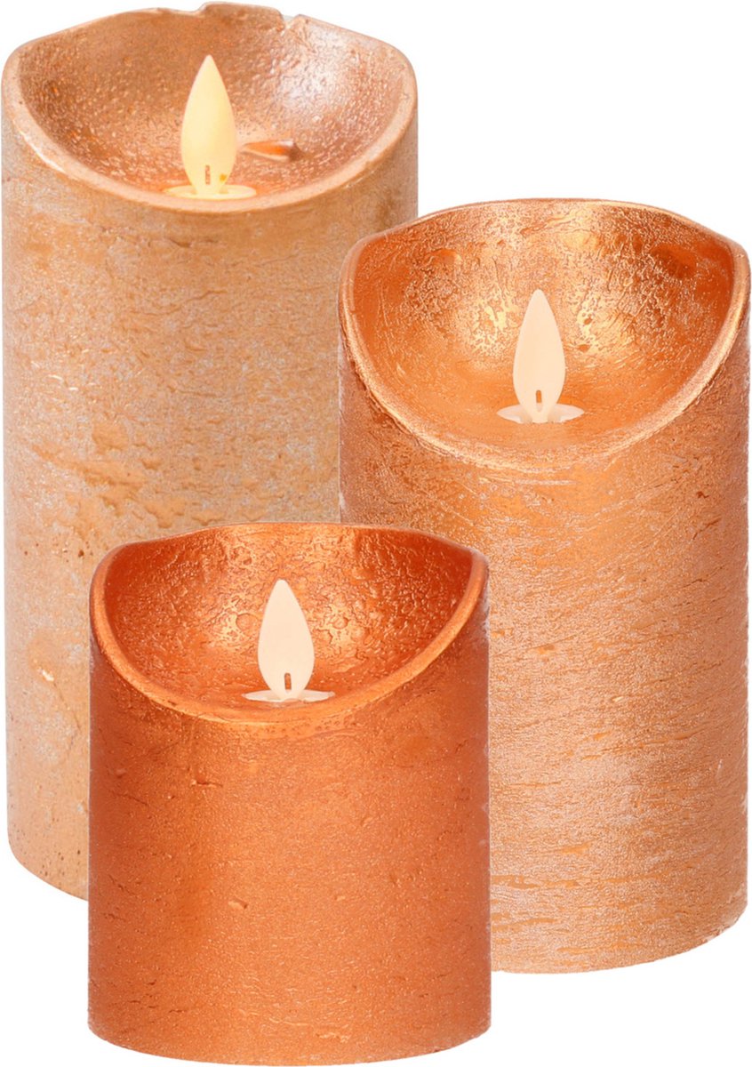Anna's Collection Anna Collection - LED kaarsen/stompkaarsen - 3x st - koper - 10, 12,5 en 15 cm