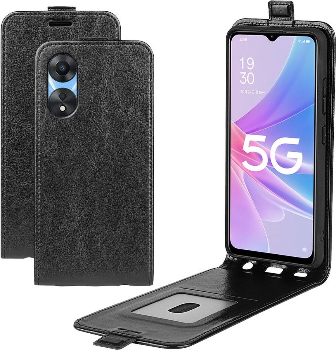 Geschikt voor Oppo A78 Verticale Flip Wallet Case Hoesje - Zwart