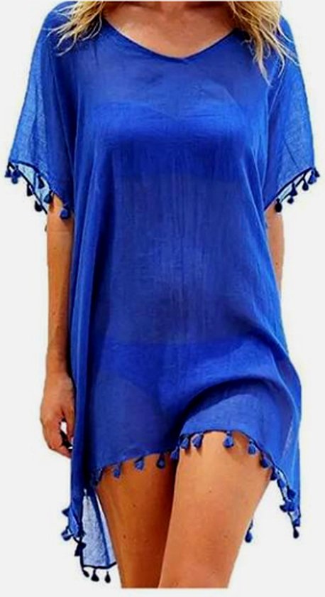 ASTRADAVI Robe Paréo - Robe Paréo Tenue de Plage - Tenue de Plage Femme à Franges - Bleu Roi