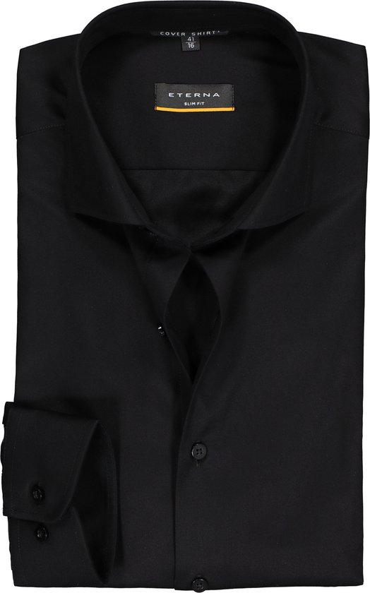 ETERNA slim fit overhemd - twill - zwart - Strijkvrij - Boordmaat: 38