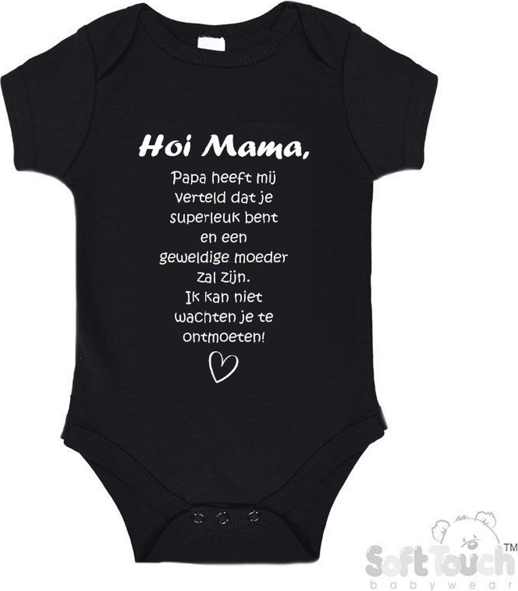 100% katoenen Romper met Tekst "Hoi Mama..." - Zwart/wit - Zwangerschap aankondiging - Zwanger - Pregnancy announcement - Baby aankondiging - In verwachting