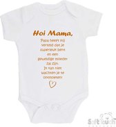100% katoenen Romper met Tekst "Hoi Mama..." - Wit/tan - Maat 62/68 Zwangerschap aankondiging - Zwanger - Pregnancy announcement - Baby aankondiging - In verwachting
