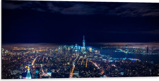 Dibond - Uitzicht op Lichtjes over Stad in Amerika - 100x50 cm Foto op Aluminium (Wanddecoratie van metaal)