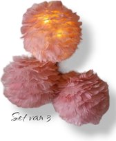 Set 3x Roze Ballen met Led Verlichting Echte Veren 110 cm lang
