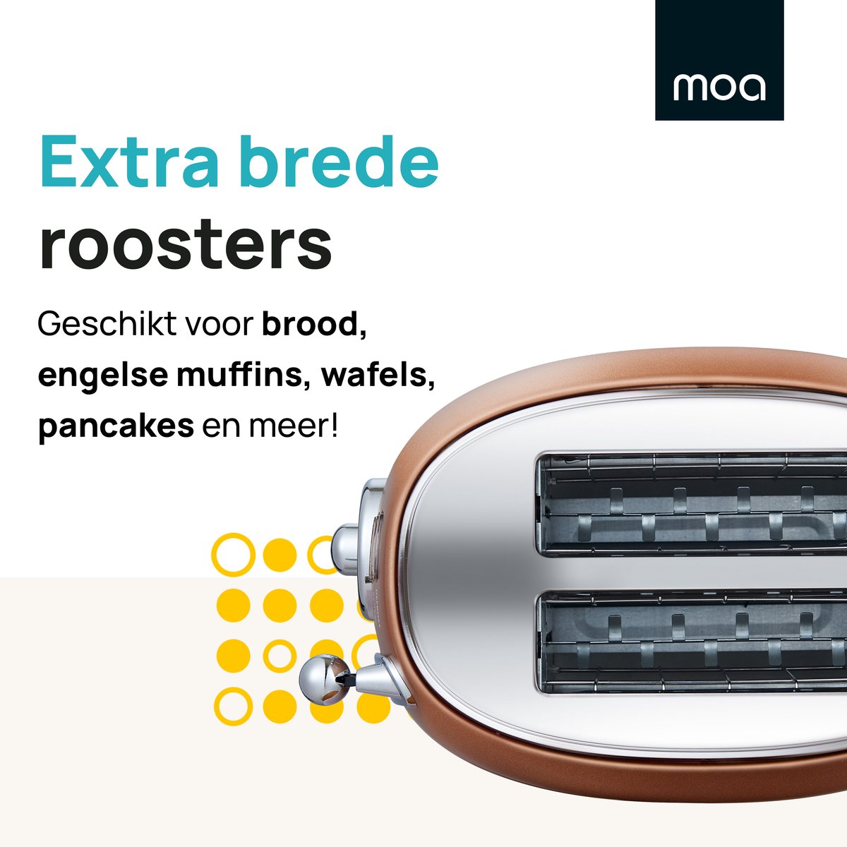 MOA Retro Broodrooster - Toaster met 2 Extra Bede Sleuven - 6 Warmteniveaus - BPA Vrij - 850W - Koper thumbnail 6