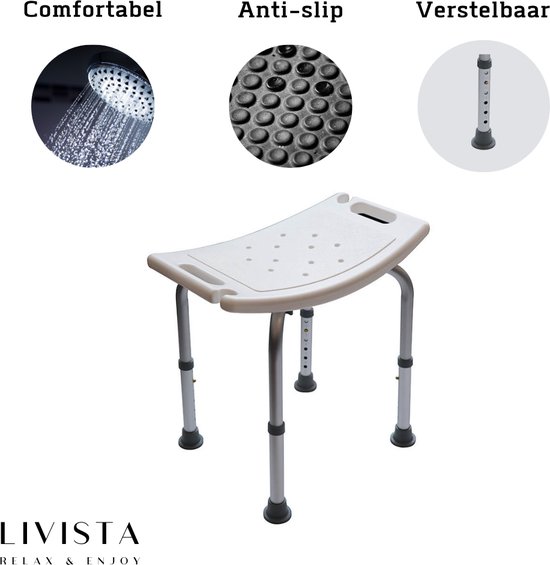 Livista® Douchekruk - In hoogte verstelbaar - Anti-slip - inclusief handvaten en douchekophouder - 120 KG Draagkracht - Livista