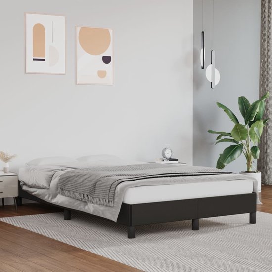 The Living Store Bedframe - Kunstleer - Zwarte - 203 x 123 x 25 cm - Stabiele poten - Multiplex lattenbodem - Geschikt voor 120 x 200 cm matras