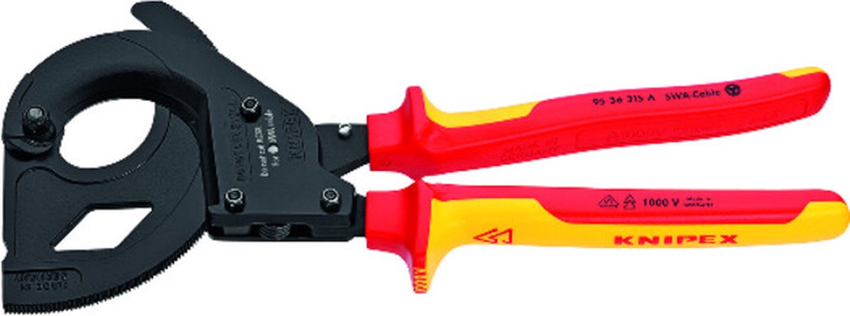 Knipex Cable Cutter (ratchet action) for steel wire armoured cables (SWA cable) black lacquered, insulated with multi-component grips, VDE-tested 315 mm 95 36 315 A