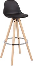 Hoge Barkruk Nobu - Zithoogte 75cm - Zwart - Set van 2 - Keuken - Barstoelen - Met rugleuning - Kunstleer - Bruin frame